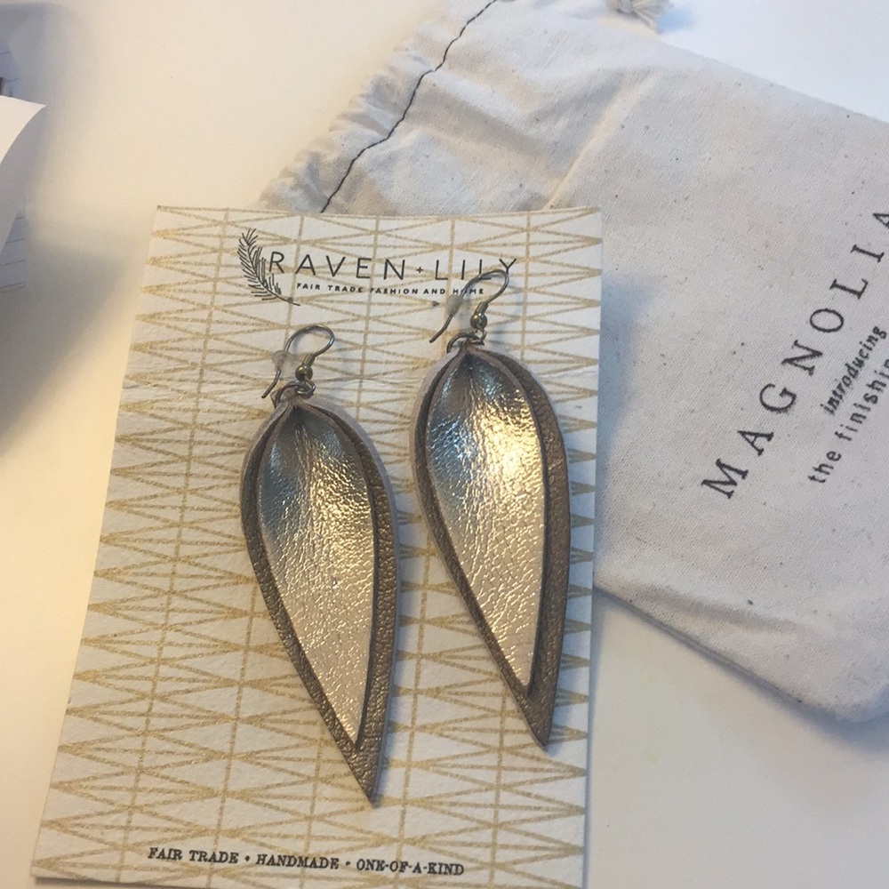 Magnolia Metallic Double Leather Earrings. New!